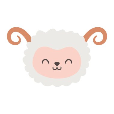 cute sheep head character on white background