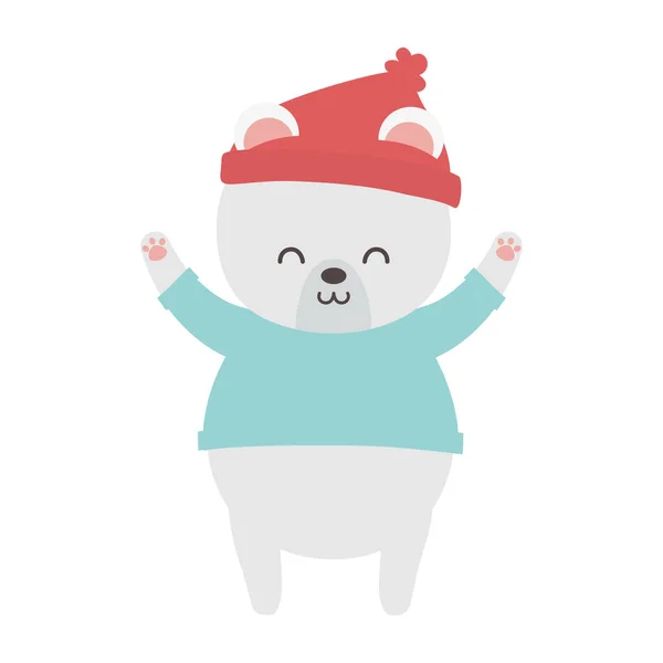 Polar bear with hat hands up merry christmas — Stockvektor