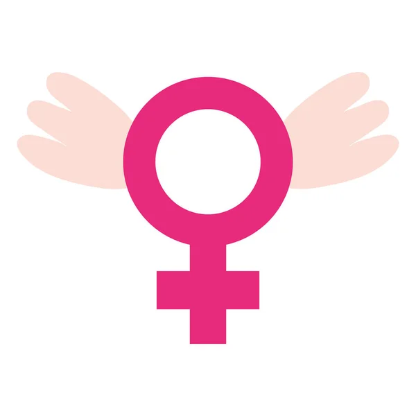 Female gender symbol with wings pop art style — Vetor de Stock