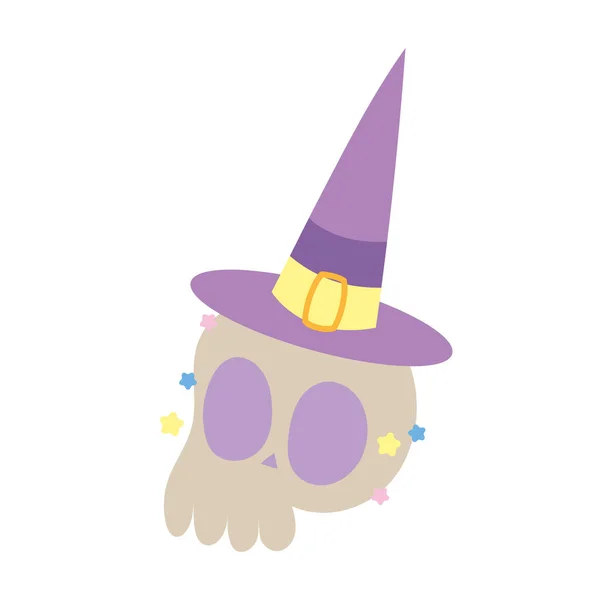 Happy halloween celebration scary skull with hat cartoon — Image vectorielle