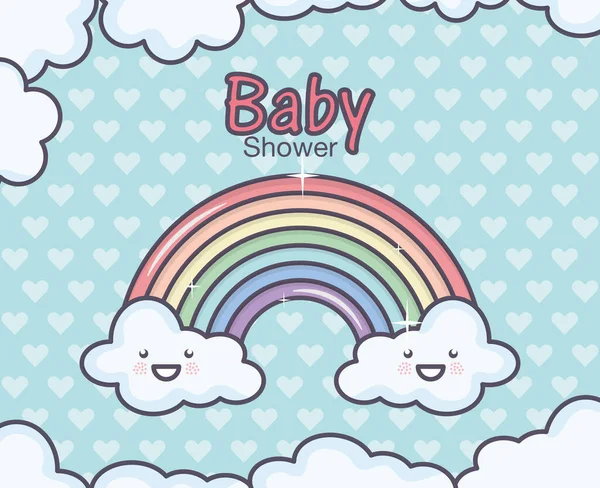 Baby Dusche Regenbogen Cartoon Herzen Hintergrund — Stockvektor