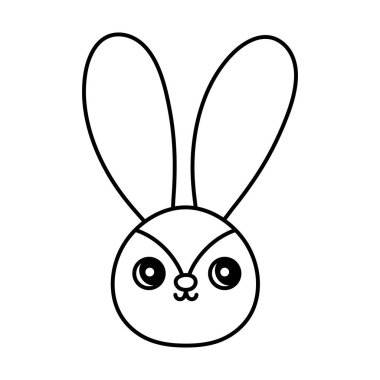 Beyaz arka planda sevimli tavşan kafası karakteri kalın çizgi
