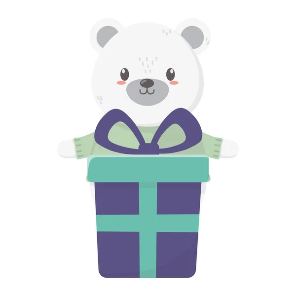 Polar bear with gift box celebration merry christmas — стоковый вектор