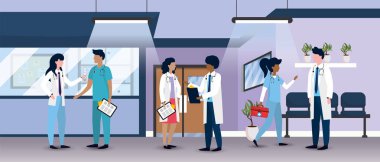 medical hospital with professional doctors and patients