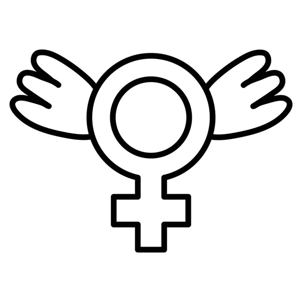 Female gender symbol with wings pop art style — Stock Vector