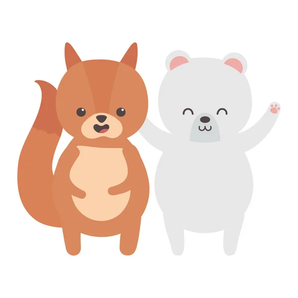 Cute polar bear and squirrel cartoon — Stockvektor