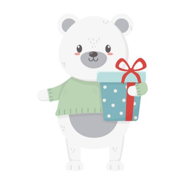 polar bear with wrapped gift celebration merry christmas