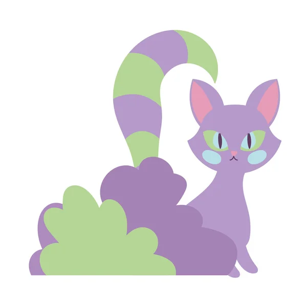 Happy halloween celebration purple cat sitting bushes — Stock Vector