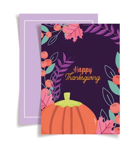 Thanksgiving greeting card celebration seasonal pumpkin foliage — Stock Vector