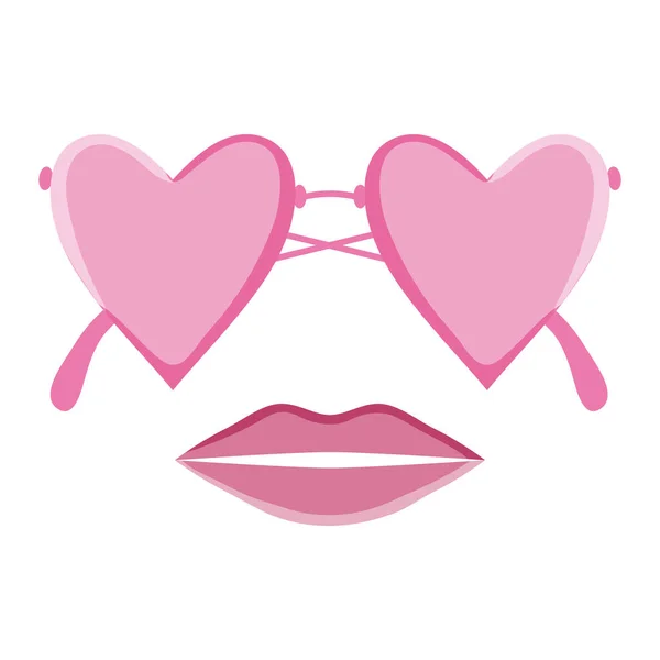 Fashion glasses with hearts love shape and woman lips — Image vectorielle