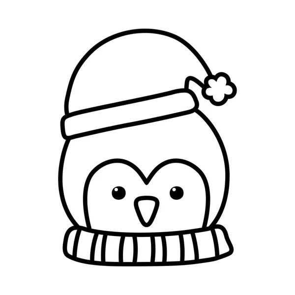 Twarz pingwina z kapeluszem uroczystości Wesołych Świąt linii stylu — Wektor stockowy