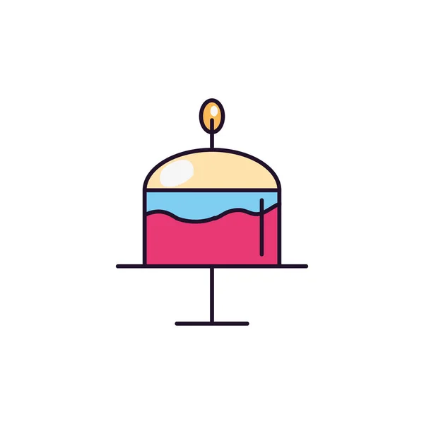 Pastel de cumpleaños con dulces de velas y caramelos línea de iconos llenar — Vector de stock