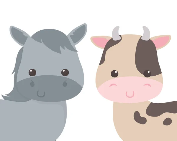 Isolated donkey and cow cartoon vector design — Stockvektor