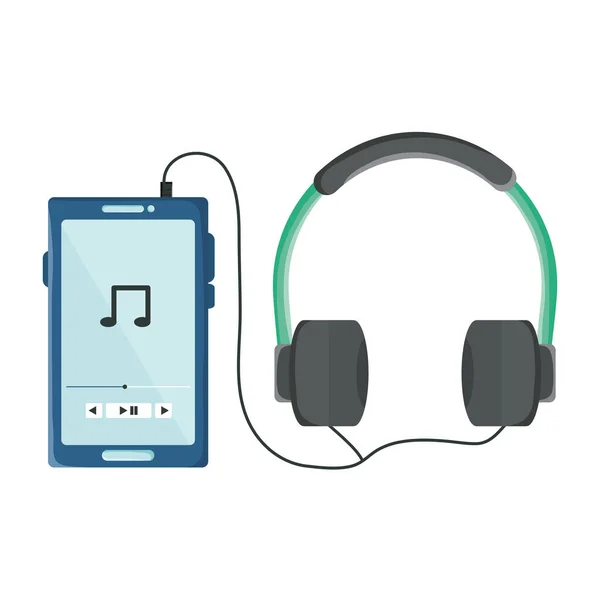 Smartphone with music player application and earphones — Stockvektor