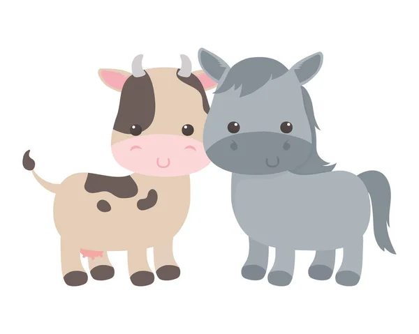 Isolated donkey and cow cartoon vector design — Stockový vektor