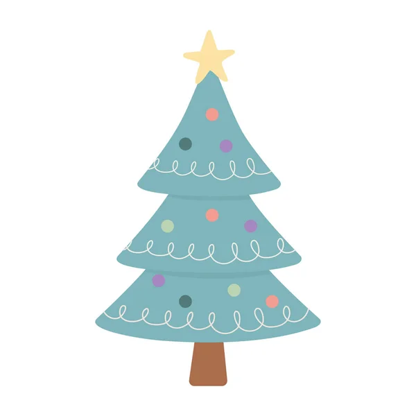 Vit bakgrund med träd ljus stjärna fest glad jul — Stock vektor
