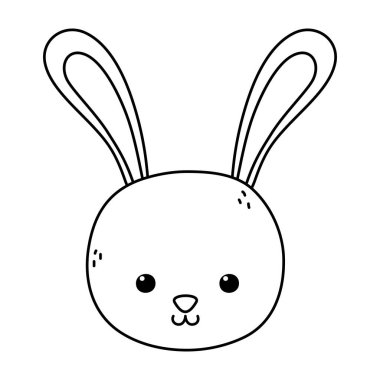 Beyaz arka planda sevimli tavşan kafası karakteri kalın çizgi