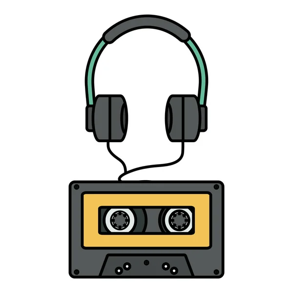 Technologia słuchawek audio z kasetą retro — Wektor stockowy