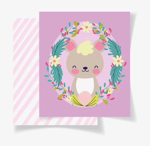Niedlichen Bärenkranz Blumen Baby-Duschkarte — Stockvektor
