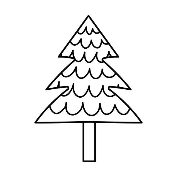 Kiefer mit Schnee Dekoration frohe Weihnachten Symbol dicke Linie — Stockvektor
