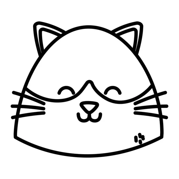 Cute cat head cartoon on white background thick line — Stock Vector
