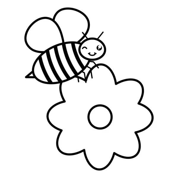 Flowers garden with little bee flying kawaii character — Stock Vector