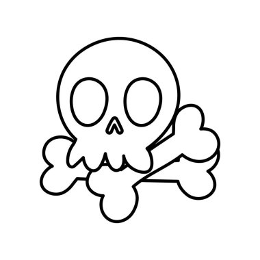 Cadılar Bayramı 'nız kutlu olsun. Korkunç kafatası ve kemik çizgi filmi kalın çizgisi.