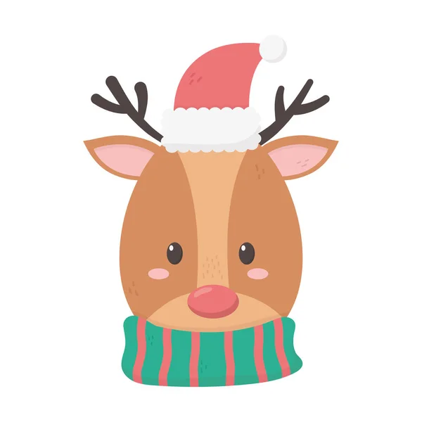 Renar med hatt och halsduk glad jul — Stock vektor