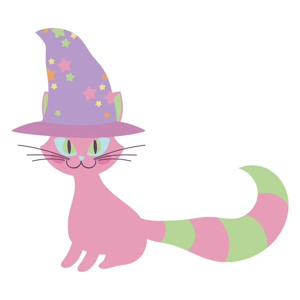 Mutlu cadılar bayramı kutlamaları Şapkalı pembe kedi — Stok Vektör