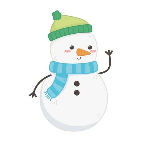 Snowman with hat and scarf decoration merry christmas — Stock Vector