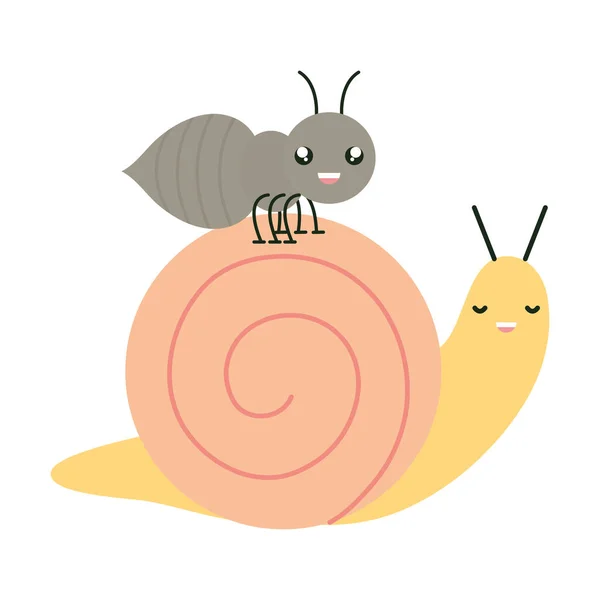 Cute ant insect and snail kawaii characters — Διανυσματικό Αρχείο