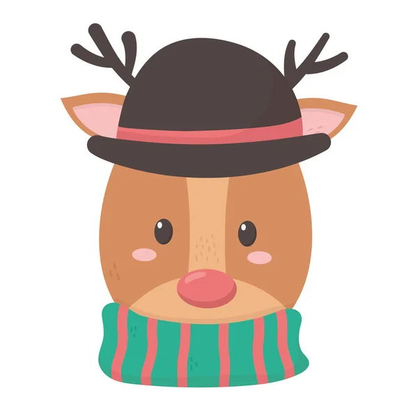 Reindeer with black hat and scarf merry christmas — стоковый вектор