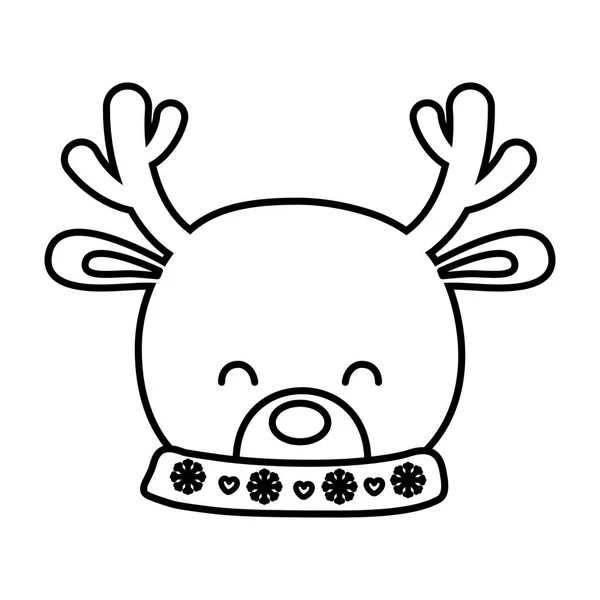 Reindeer head horns decoration merry christmas line style — Διανυσματικό Αρχείο