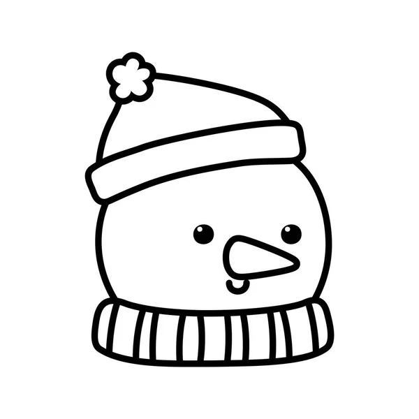 Сніговик голова з капелюхом прикраси веселий різдвяний стиль лінії — стоковий вектор