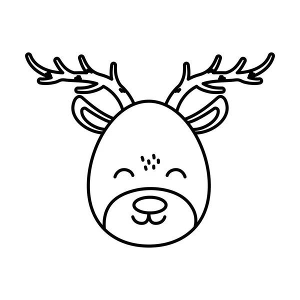 Reindeer face celebration merry christmas thick line — Stockvektor