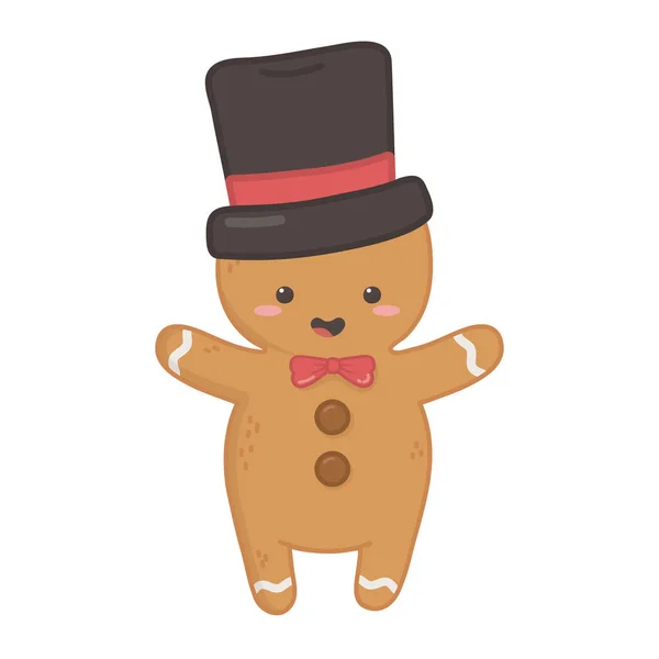 Gingerbread man with black hat decoration merry christmas — Stockvektor