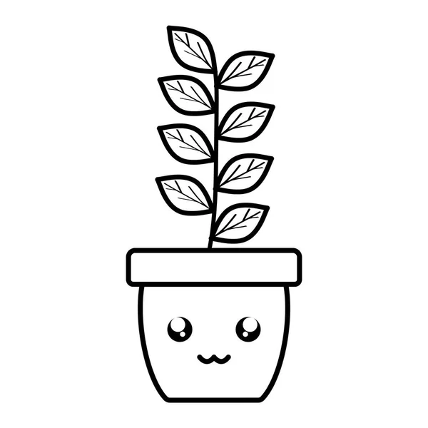 House plant in ceramic pot kawaii character — Stock Vector