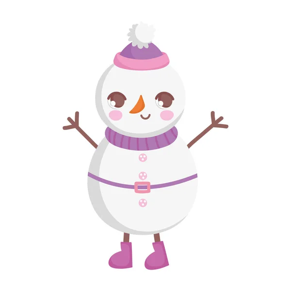 Cute snowman with hat happy christmas — Stockvektor