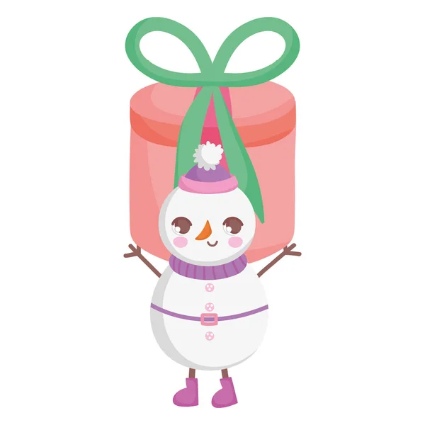 Snowman gift box surprise merry christmas — Stock vektor