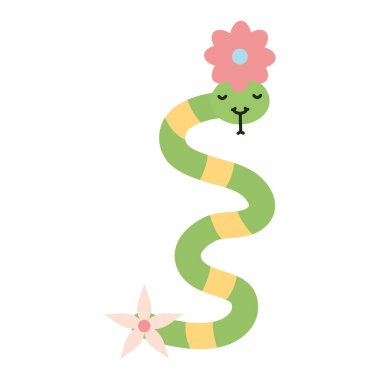 cute little snake with flowers kawaii character