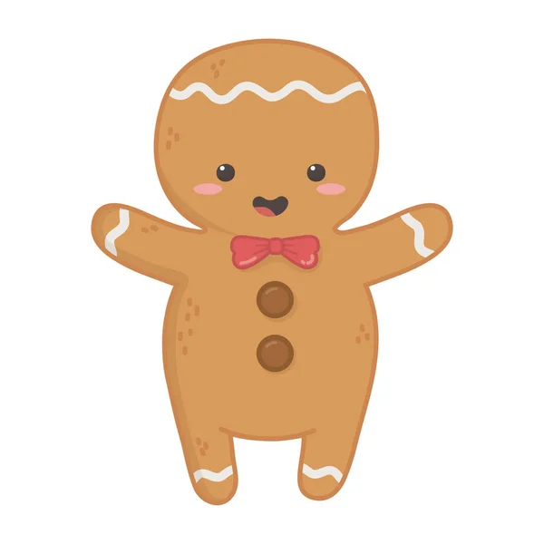 Gingerbread man with bowtie decoration merry christmas — стоковый вектор