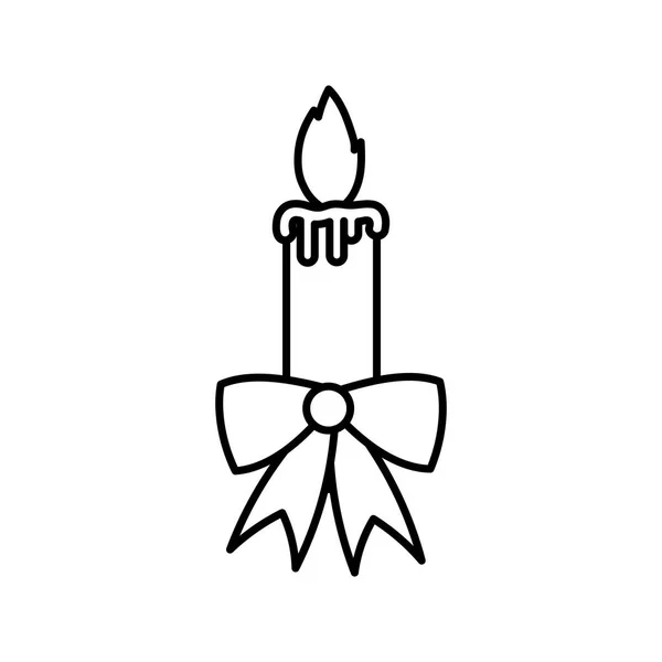 Merry christmas celebration candle flame gift bow thick line — Vector de stock