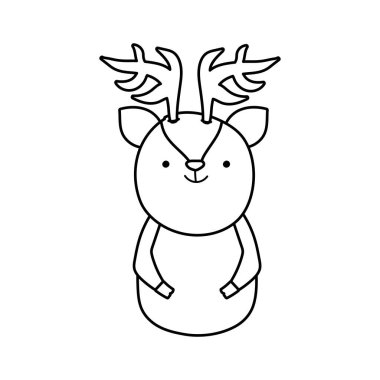 Sevimli ren geyiği çizgi film karakteri hayvan kalın çizgi