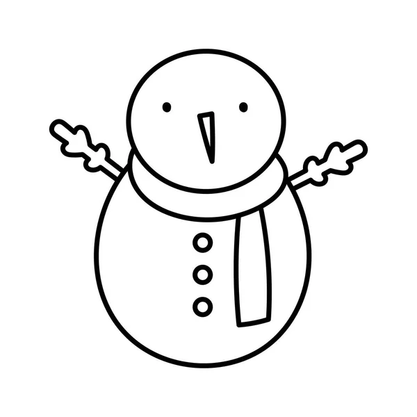 God jul firande snögubbe med halsduk tjock linje — Stock vektor