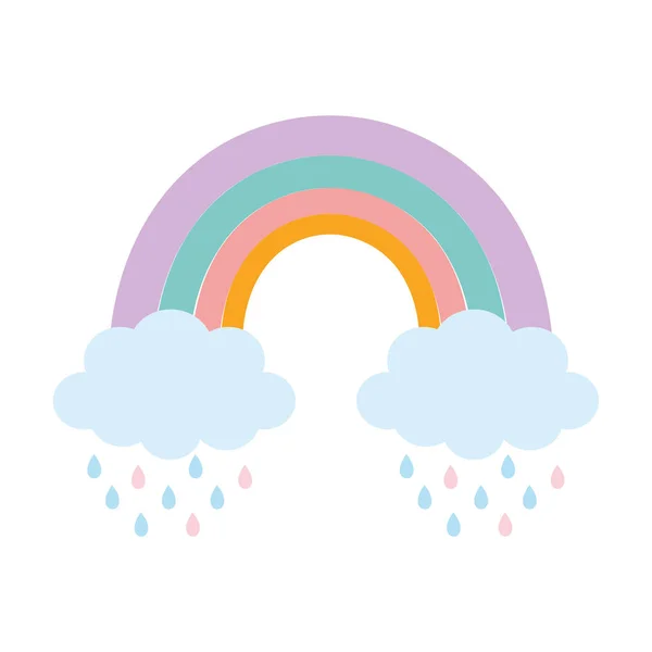 Lluvia nublada de arco iris cae dibujos animados — Vector de stock