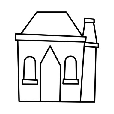 yazlık ev baca köy mimari çizgi film ikonu kalın çizgi