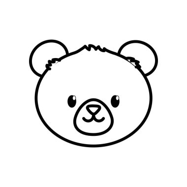 Beyaz arka planda sevimli ayı kafası, kalın çizgi.
