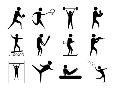 Siluet insanlar farklı etkinlik simgeleri seti spor