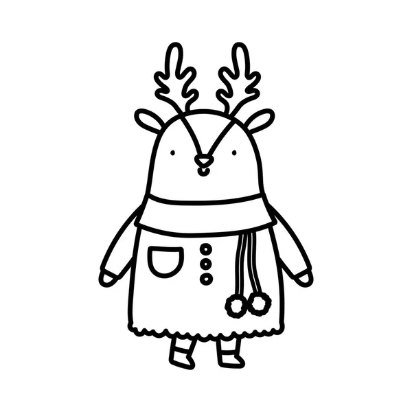 Merry Christmas celebration mignon renard portant un foulard et un chandail épais ligne — Image vectorielle