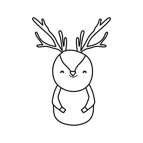Cute reindeer cartoon character animal thick line - Stok Vektor